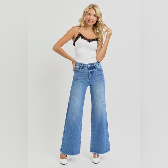 Tummy Control High Rise Medium Wash Wide Leg Jeans - Risen - Picture 7 of 7